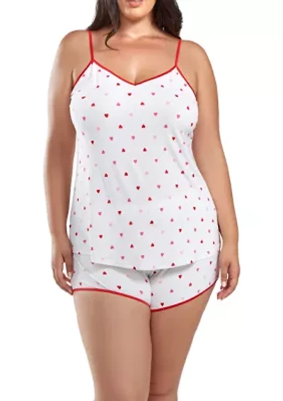 Lilly Plus Heart Printed PJ Short Set Trimmed Red.