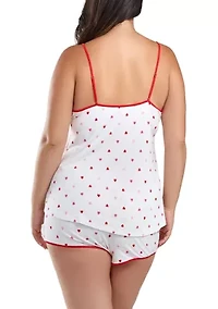 Lilly Plus Heart Printed PJ Short Set Trimmed Red.