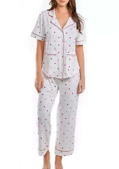 Lilly Plus PJ heart Print Pant Set trimmed Red with front pockets and button down closure