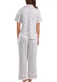 Lilly PJ heart Print Pant Set trimmed Red with front pockets on a button down closure
