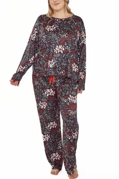 iCollection Plus Womans Ultra Soft Floral Print Top and Pant Pajama Set