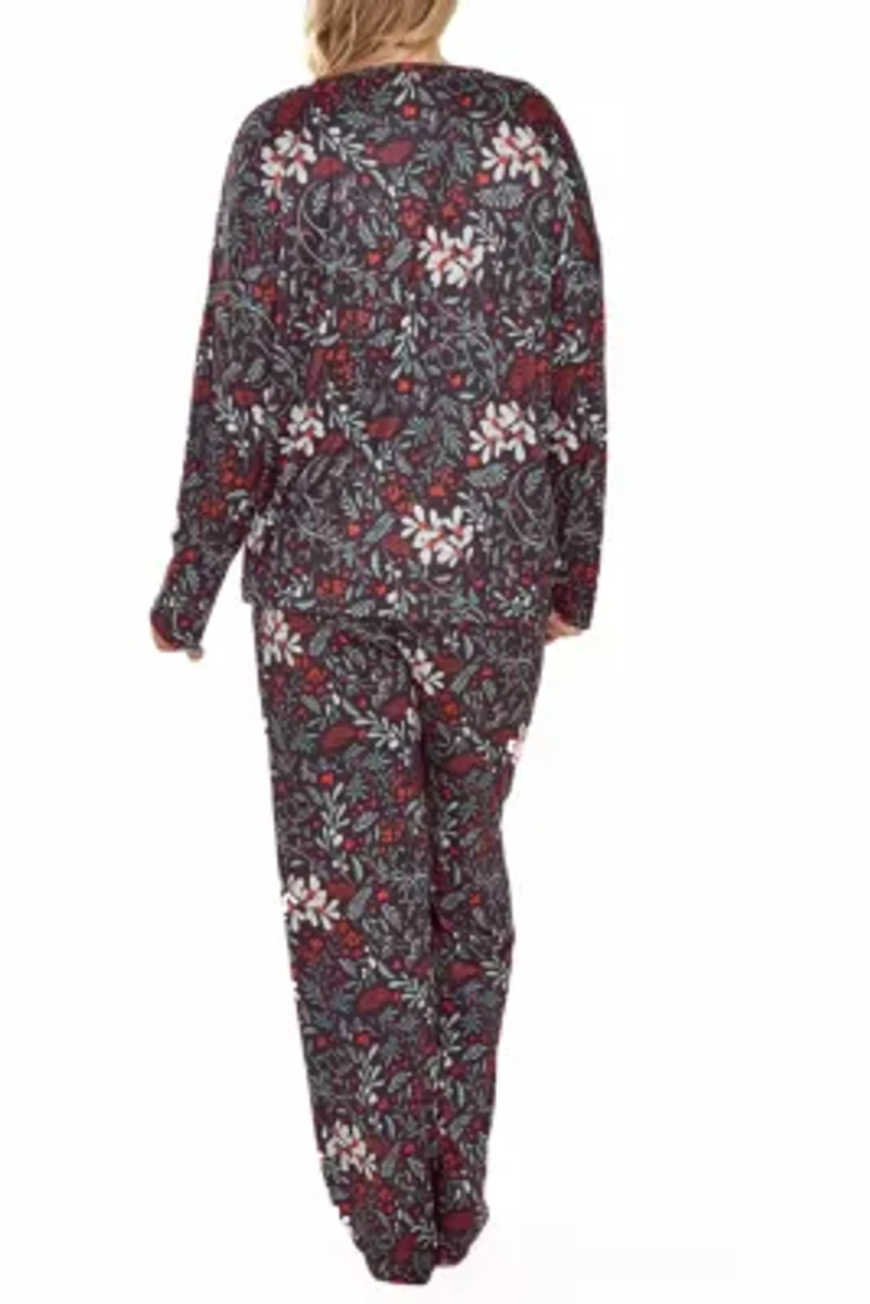 iCollection Plus Womans Ultra Soft Floral Print Top and Pant Pajama Set