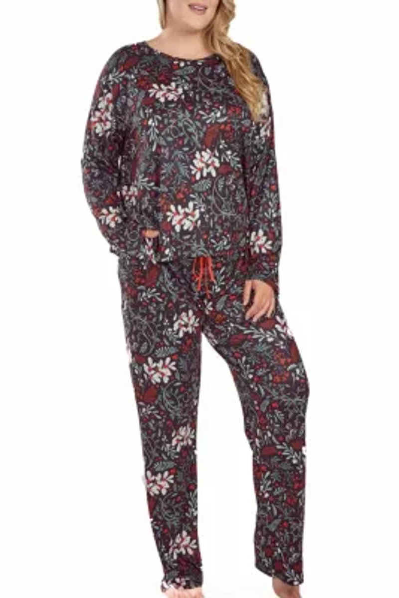 iCollection Plus Womans Ultra Soft Floral Print Top and Pant Pajama Set