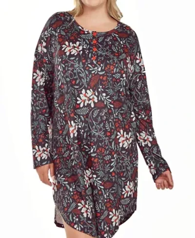 iCollection Plus Womans L/S Ultra Soft Floral Print Sleepshirt Nightgown