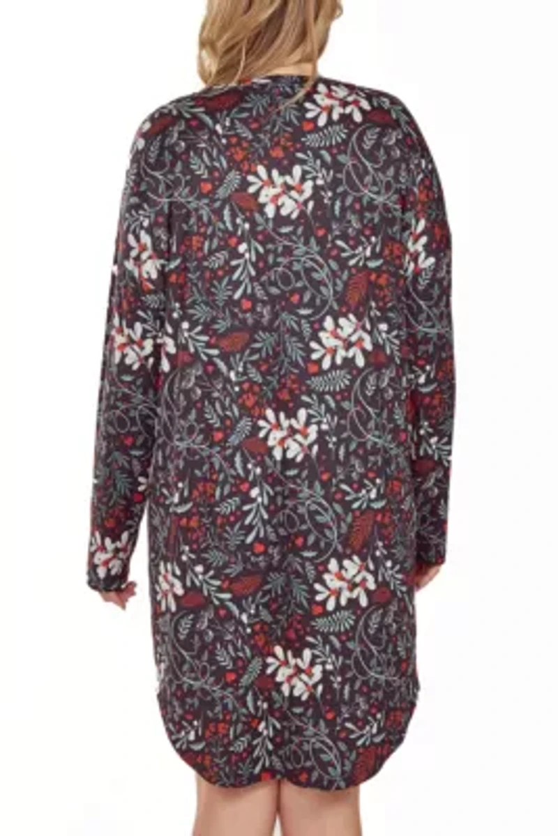 iCollection Plus Womans L/S Ultra Soft Floral Print Sleepshirt Nightgown
