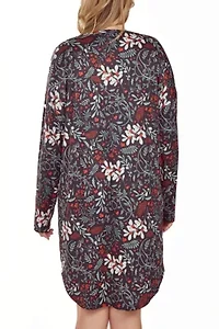 iCollection Plus Womans L/S Ultra Soft Floral Print Sleepshirt Nightgown
