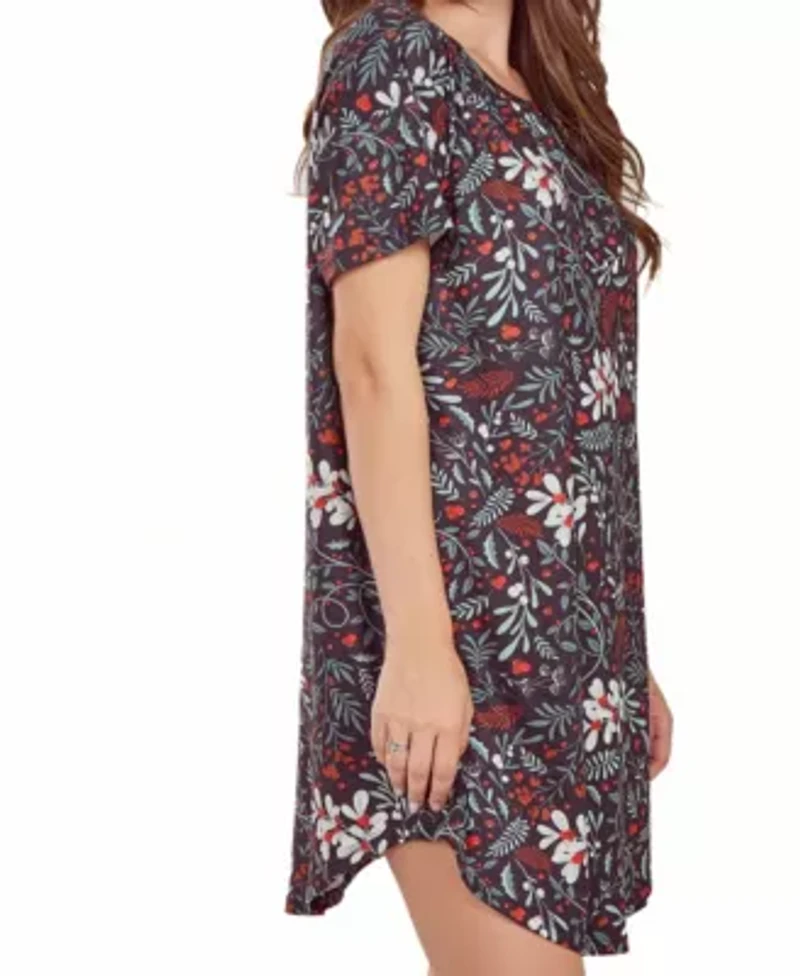 iCollection Plus Womans S/S Ultra Soft Floral Print Sleepshirt Nightgown