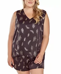 iCollections Plus Womans Silky Tank Pajama Set Feather Print