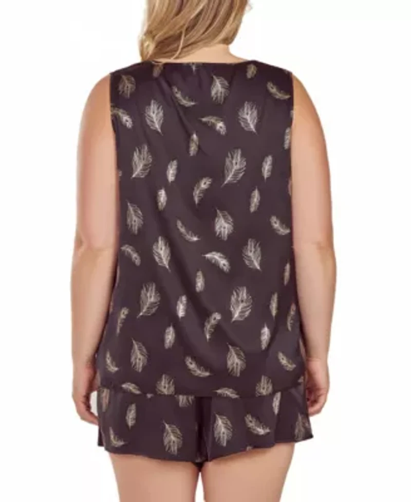 iCollections Plus Womans Silky Tank Pajama Set Feather Print