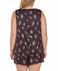 iCollections Plus Womans Silky Tank Pajama Set Feather Print