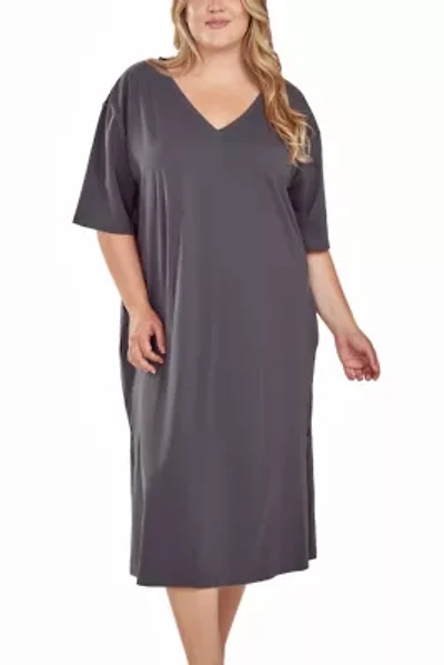iCollection Plus Womans Soft Knit S/S Night Gown Dress with Side Pockets.