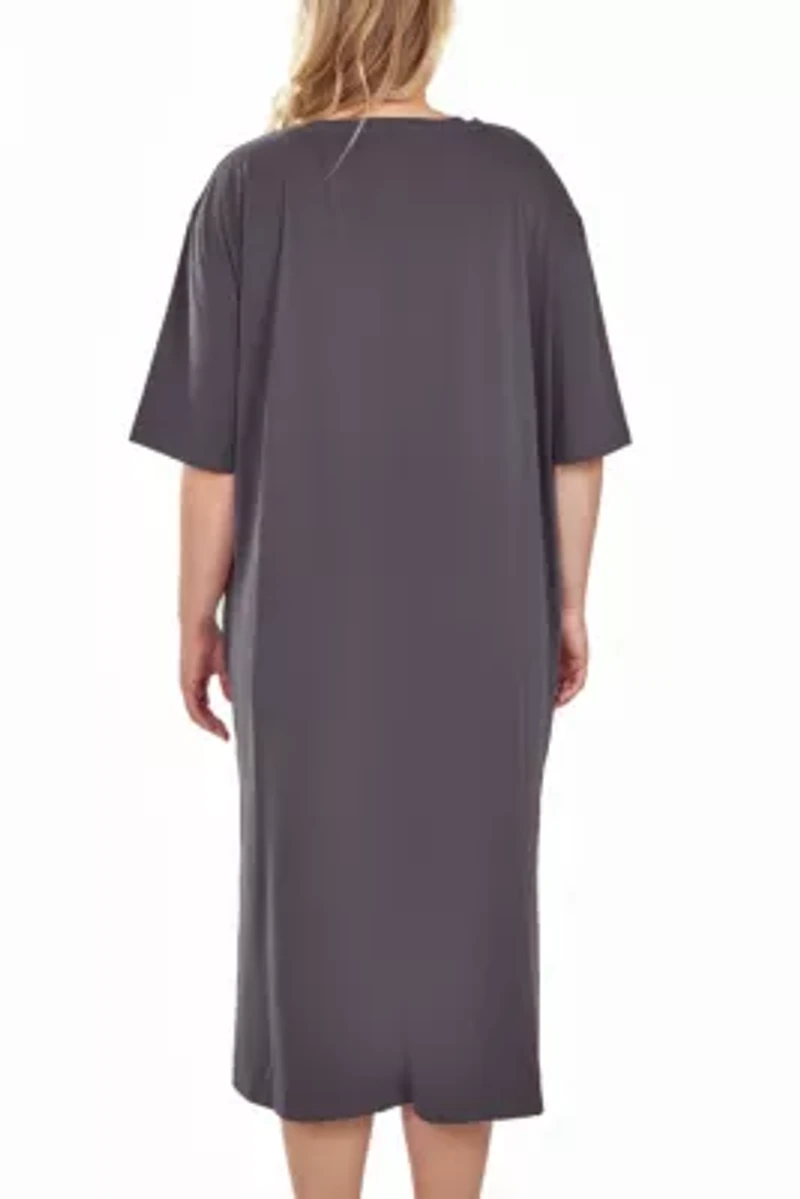 iCollection Plus Womans Soft Knit S/S Night Gown Dress with Side Pockets.