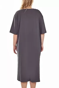 iCollection Plus Womans Soft Knit S/S Night Gown Dress with Side Pockets.