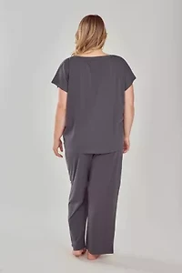 iCollection Womans Soft Knit Top and Crop Pant  Pajama Set with Side Pockets.