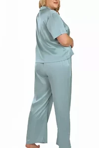 Women's Plus Satin Notch Shirt and Pant PJ Set