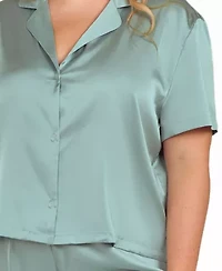 Women's Plus Satin Notch Shirt and Pant PJ Set