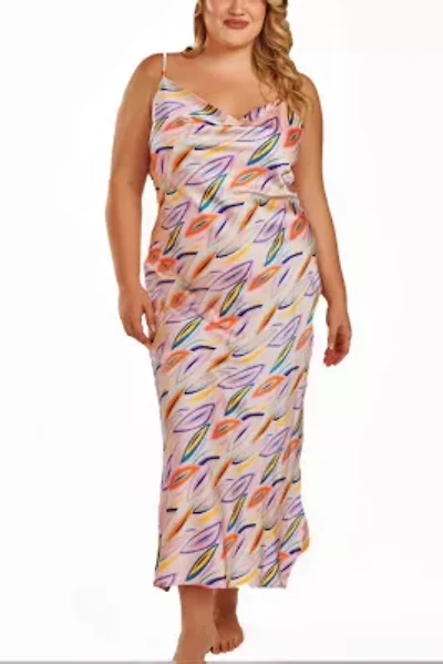 Women'sPlus Cowl Neck Satin Print Gown