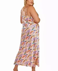Women'sPlus Cowl Neck Satin Print Gown