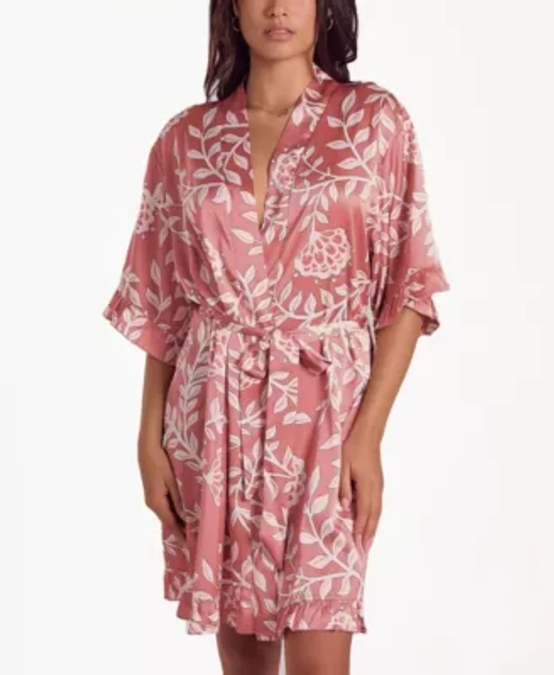 Women's Floral Stretch-Woven Long Sleeve Robe