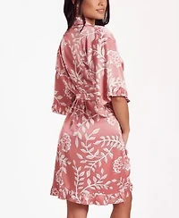 Women's Floral Stretch-Woven Long Sleeve Robe