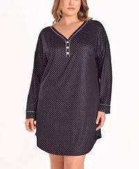 Plus Brushed Micro Stretch-Knit L/S Sleep Shirt Night Gown