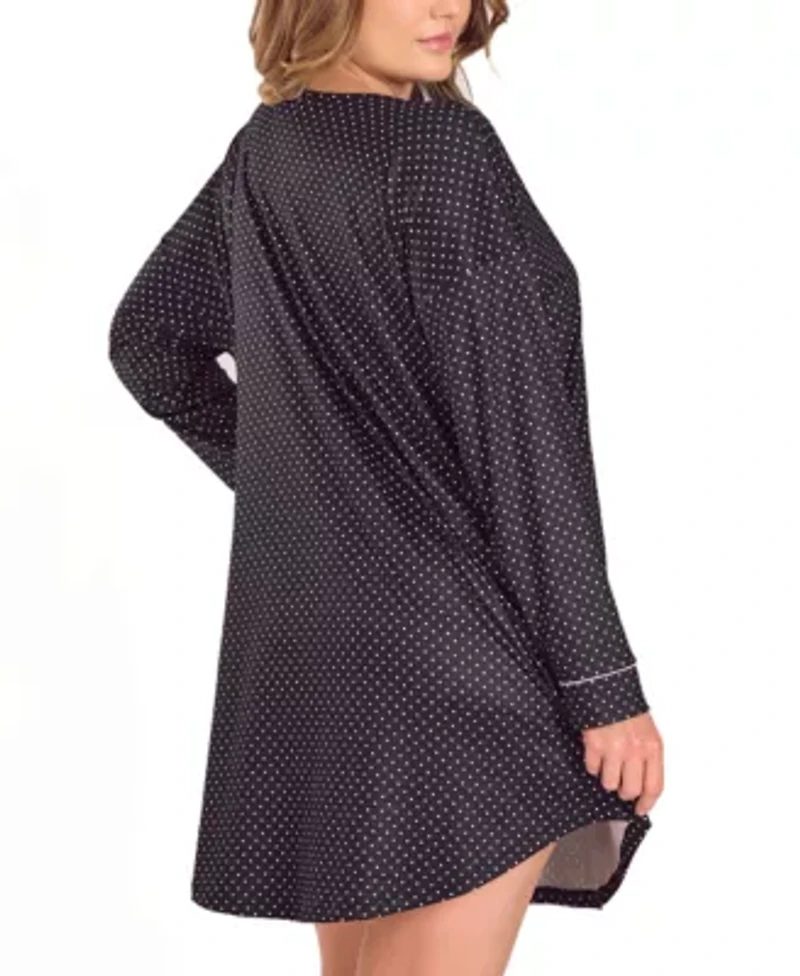 Plus Brushed Micro Stretch-Knit L/S Sleep Shirt Night Gown