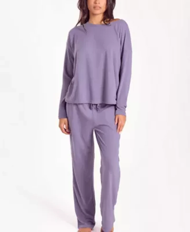 Women's Baby Waffle Stretch-Knit L/S Pajama Set