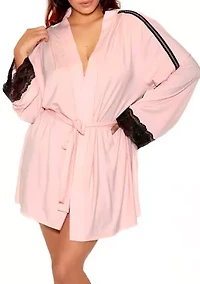 Plus Laurel Modal Lace Stripe Robe