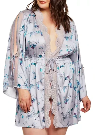 Plus Ivy Satin Humminbird Lace Robe
