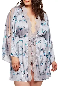 Plus Ivy Satin Humminbird Lace Robe