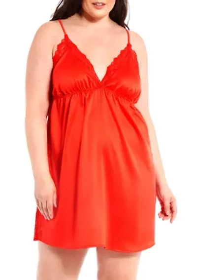 Plus Maya Satin and Lace Babydoll Chemise