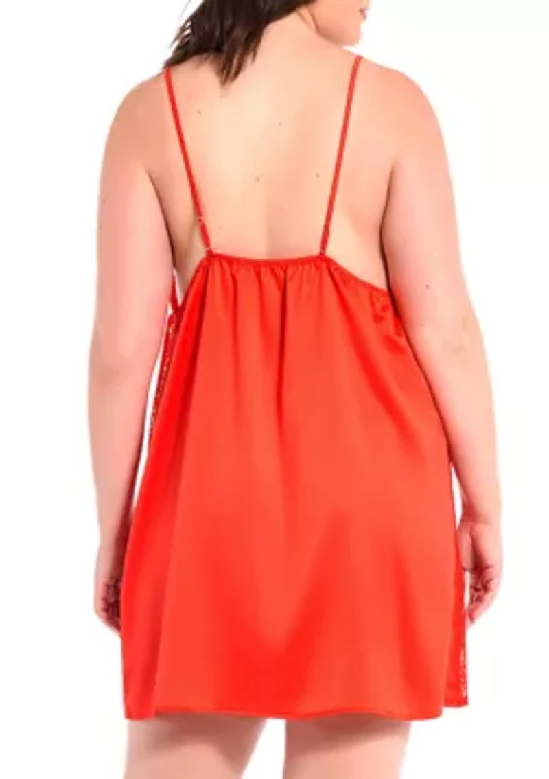 Plus Maya Satin and Lace Babydoll Chemise