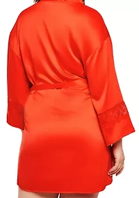 Plus Maya Satin and Lace Kimono Robe