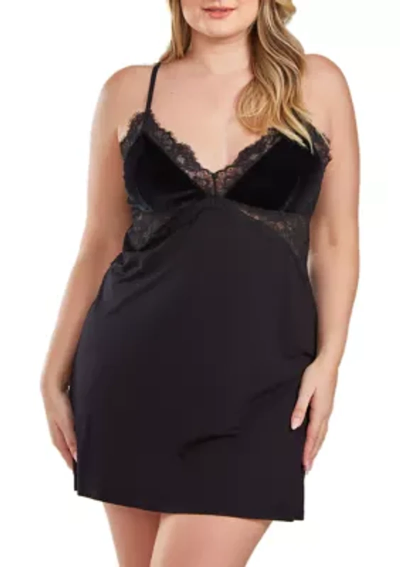 Estelle Plus  Velour & Velvet Lace Trimmed Chemise