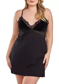 Estelle Plus  Velour & Velvet Lace Trimmed Chemise
