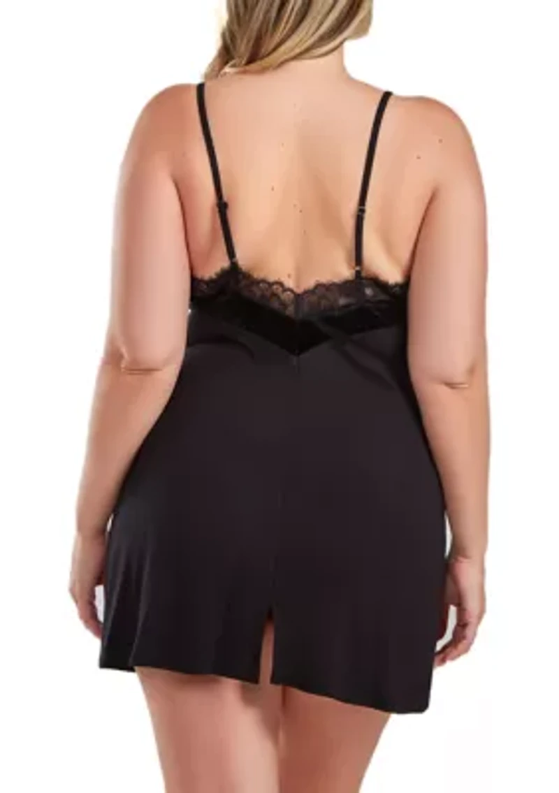Estelle Plus  Velour & Velvet Lace Trimmed Chemise