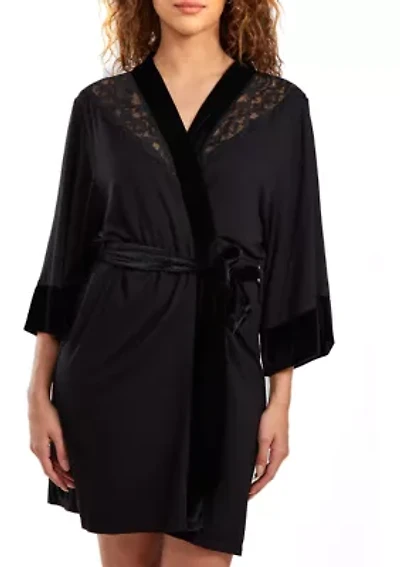 Estelle Velour & Velvet Lace Trimmed Self Tie Robe