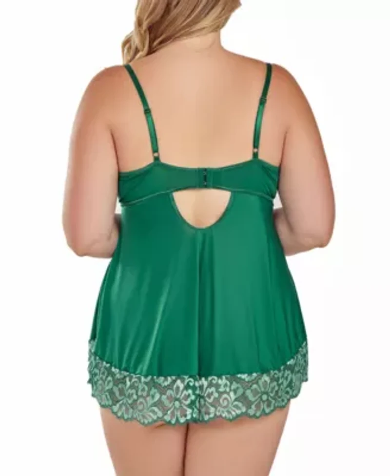Plus Cross Dye Strappy Lace Cup Babydoll Lingerie Set