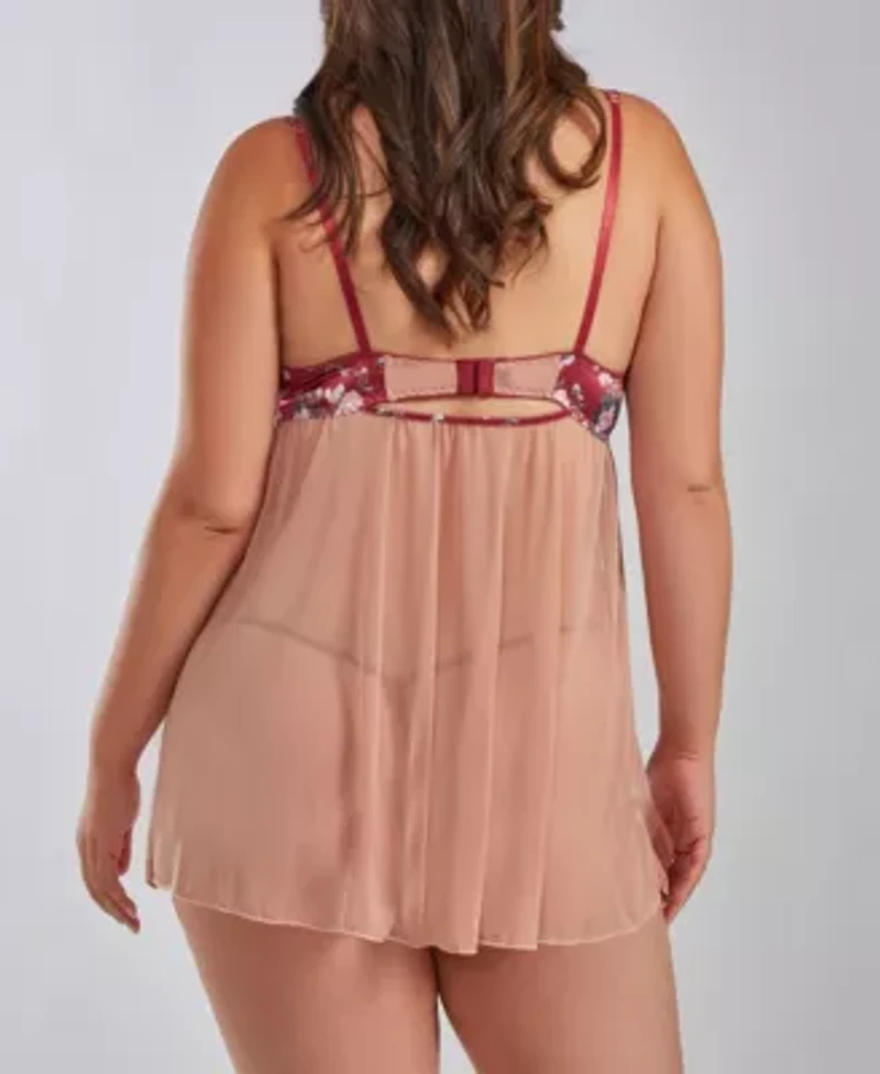 Stormi Plus Mesh and Smooth Micro Floral Soft Bra Babydoll with Matching Panty.