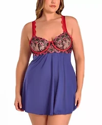 Womens Plus Gypsy Lace and Microfiber Babydoll Lingerie Set