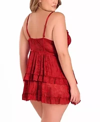 Womens Plus Multi Ruffled Lace Babydoll Lingerie Set