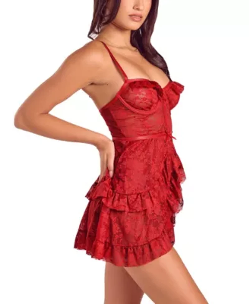 Women's Multi Ruffled Lace Babydoll Lingerie Set