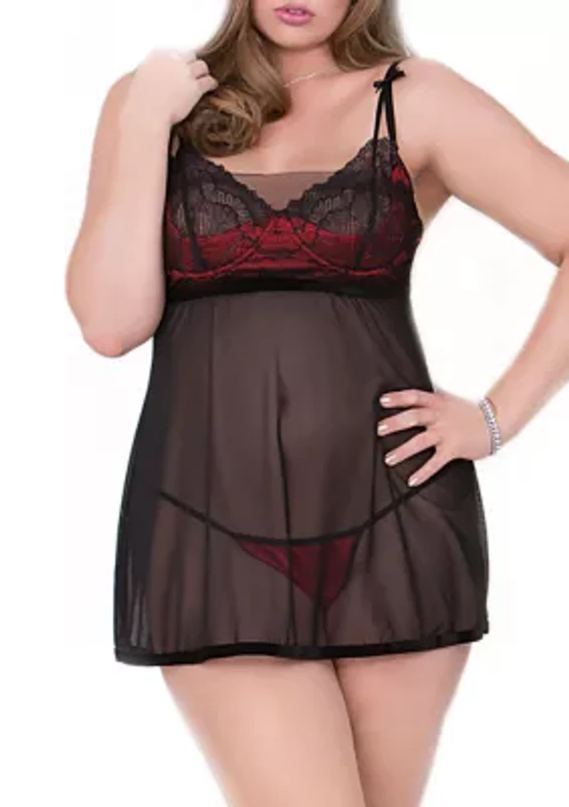 Plus Hartley Mesh Babydoll Set