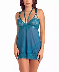 Womens Wide Strap Mixed Lace Babydoll Lingerie Set