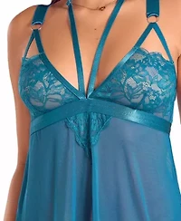 Womens Wide Strap Mixed Lace Babydoll Lingerie Set