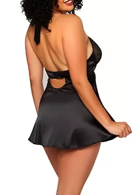 Baily Plus Underwire Cup Bbydoll Metallic Gold Soft Lace & Microfiber with Ringed Hardware and Matching Panty.
