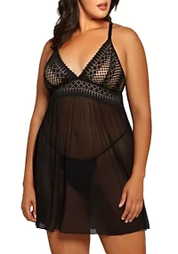 Plus Soft Cup Lace Babydoll Lingerie Set