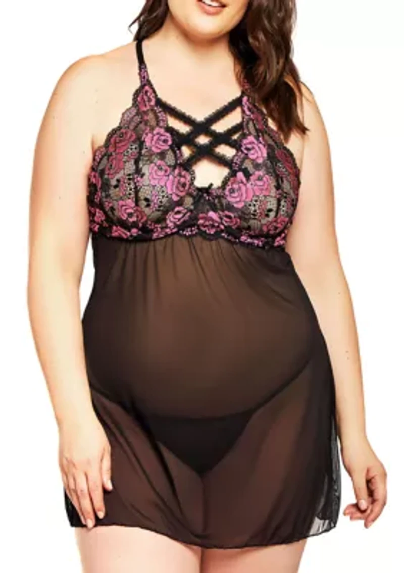 Plus Gia Strappy Lace Babydoll Set