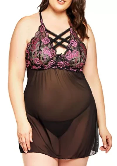 Plus Gia Strappy Lace Babydoll Set