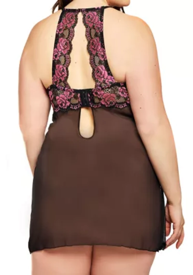 Plus Gia Strappy Lace Babydoll Set